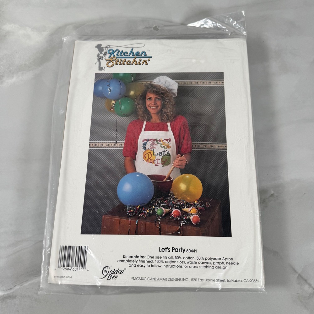 Golden‎ Bee Needlepoint Kitchen Stitchin' Let's Party Apron Kit OPEN, UNUSED